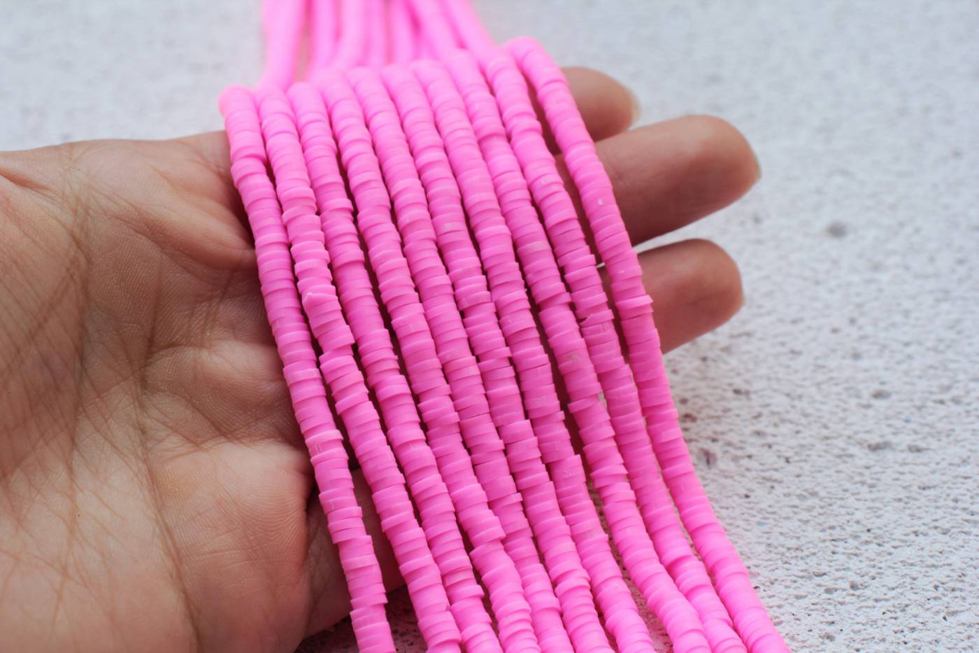 1 Strand, 4mm, Heishi Beads, Environmental Handmade Polymer Clay Beads,  Disc/Flat Round in Hot Pink shades