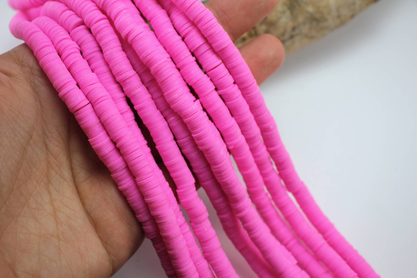 4mm Light Pink Heishi Beads, Pink Clay Beads, Polymer Clay Disc Beads,  African Disc Beads, Vinyl Heishi, 16 inch Strand #381