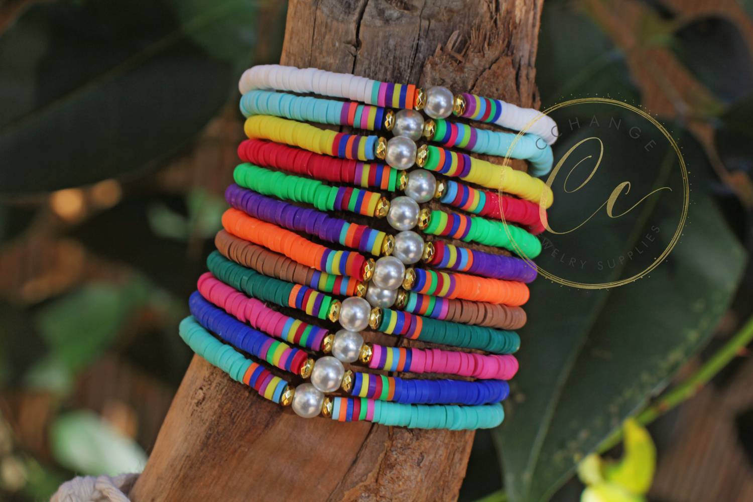 one-pearl-multicolor-heishi-elastic-bracelet