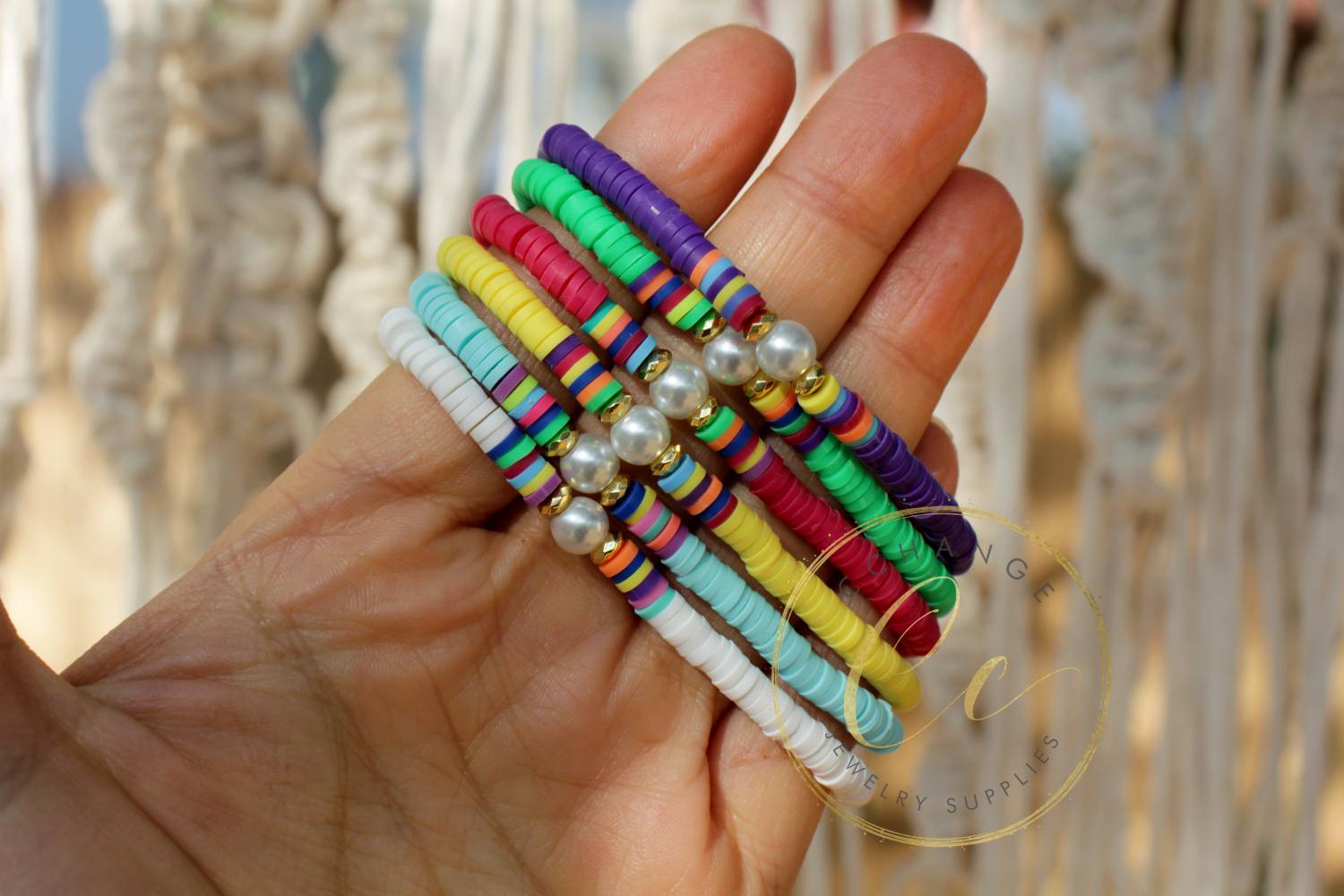 one-pearl-colorful-heishi-elastic-bracelet