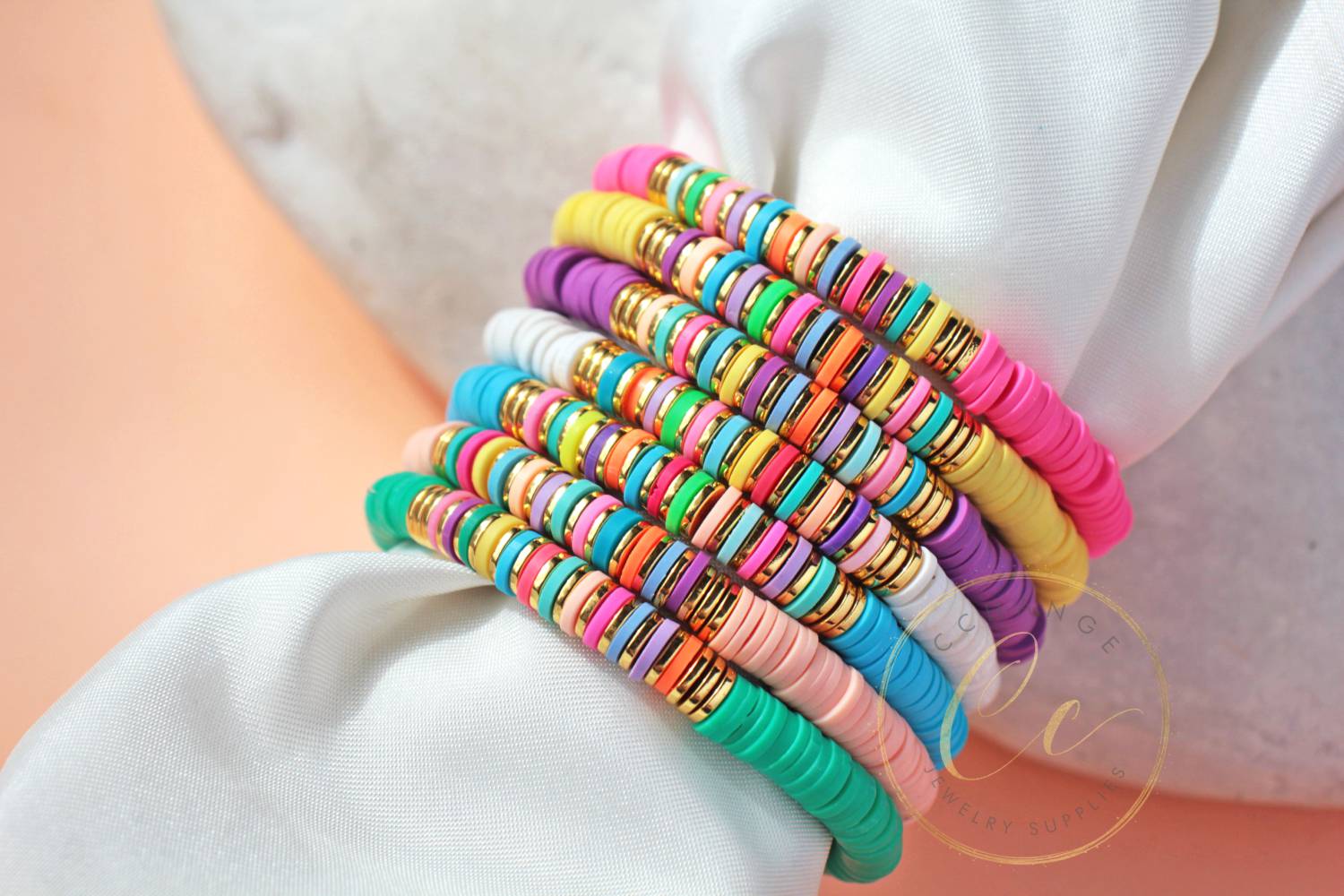 Gold Accent Colorful Heishi Bracelet / Aurora