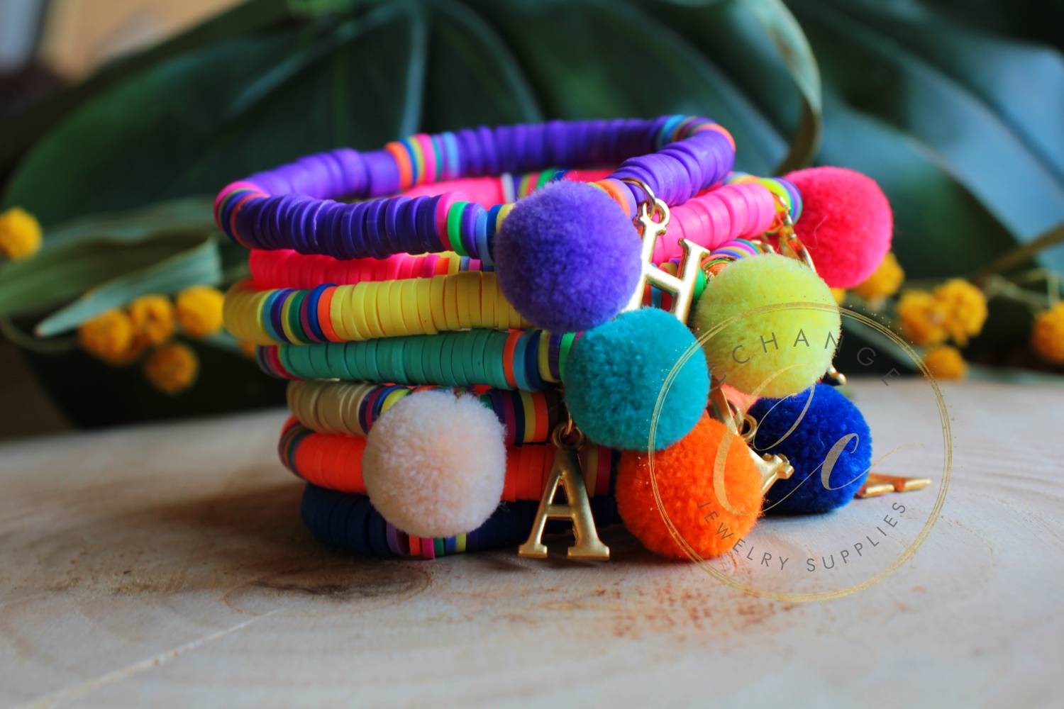 heishi-bracelet-pompom-bracelet-colorful