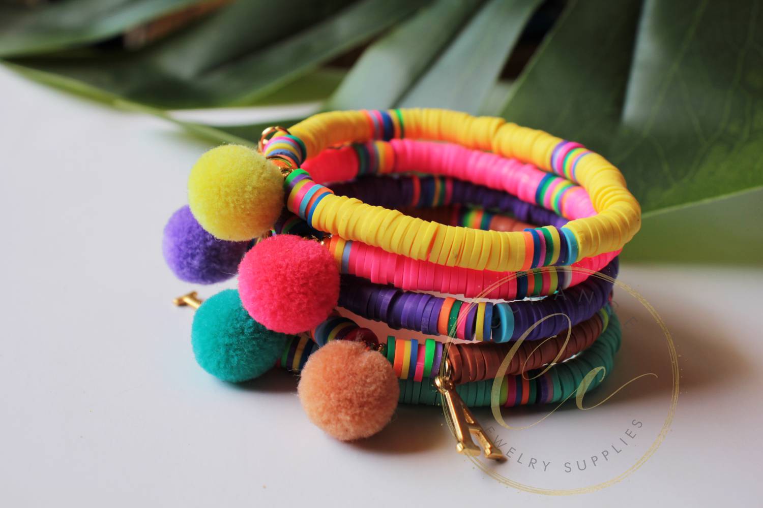 heishi-bracelet-pompom-bracelet-colorful