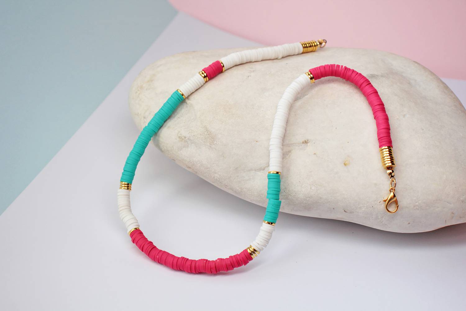 multicolor-heishi-beaded necklace