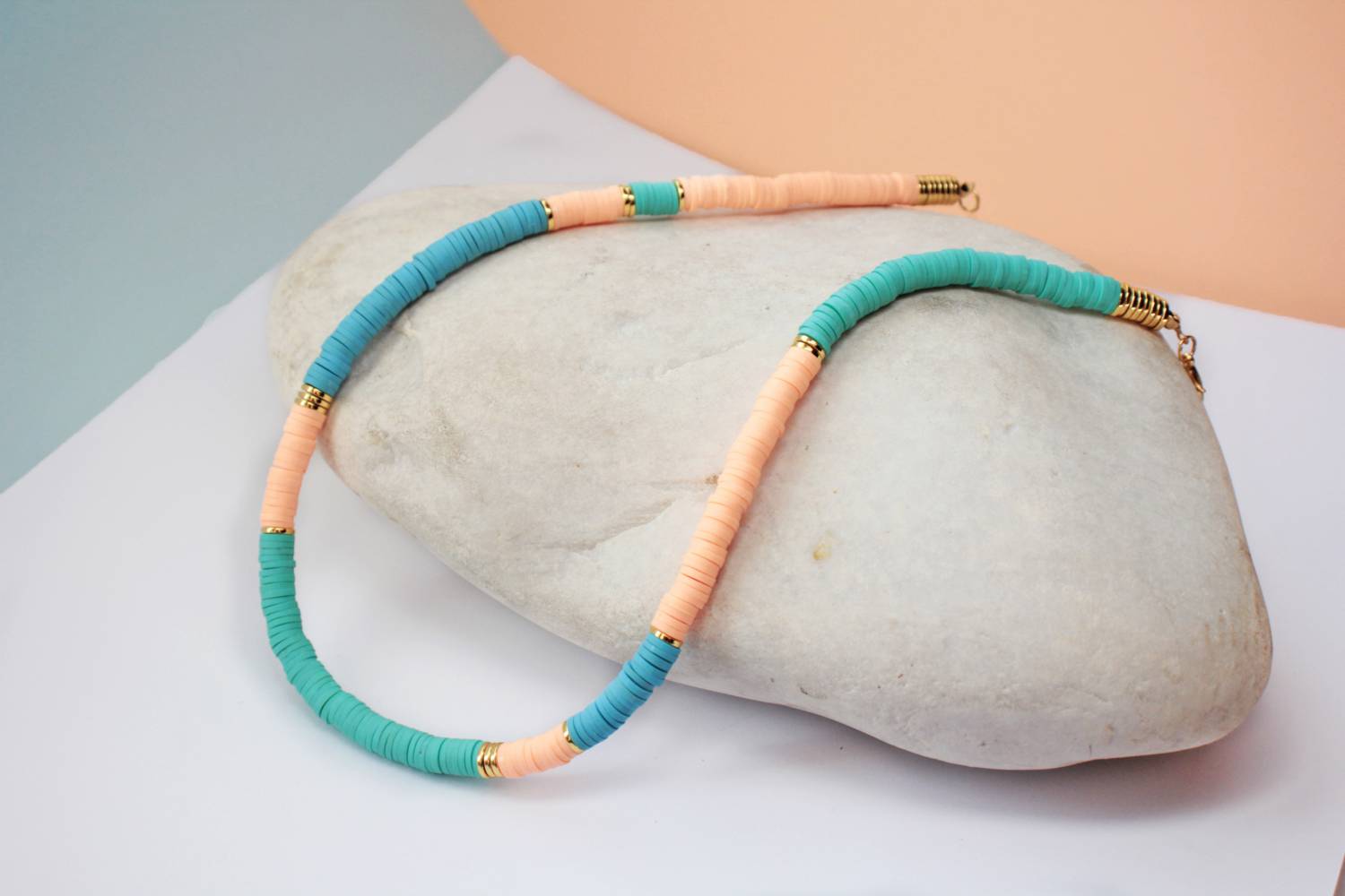 multi-color-heishi-beaded necklace