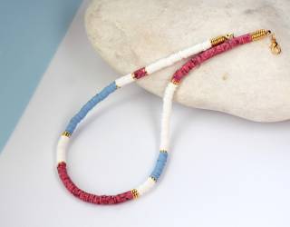 multi-color-heishi-beaded necklace