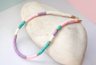 multi-color-heishi-beaded necklace