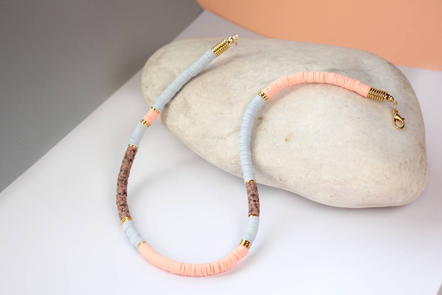nude-color-heishi-beaded necklace
