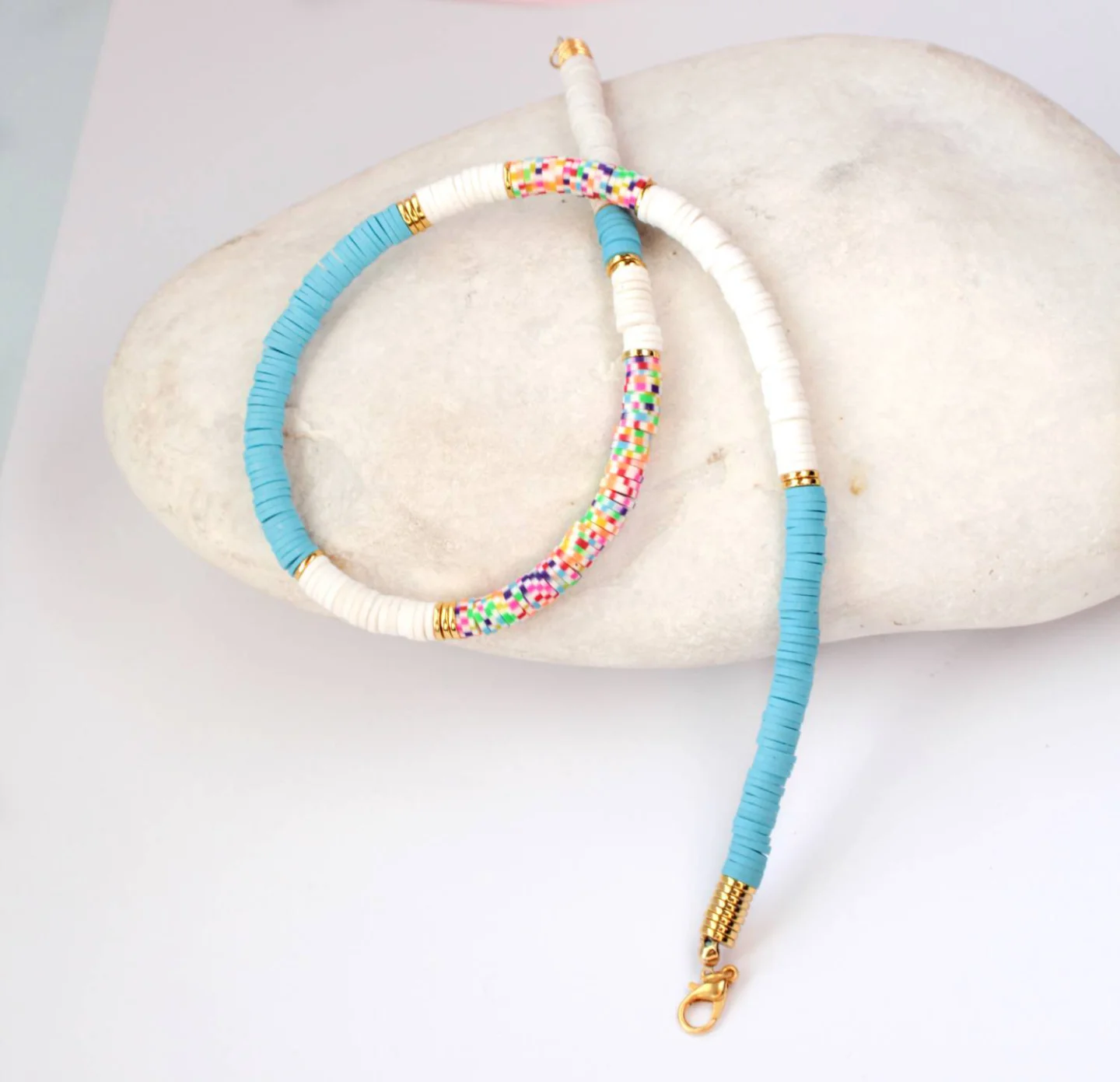 multi-color-heishi-beaded necklace.
