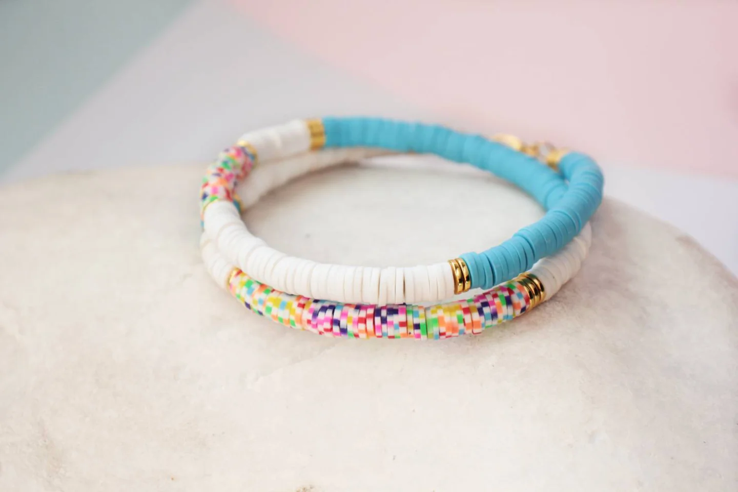 multi-color-heishi-beaded necklace.