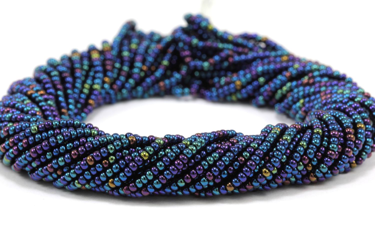 Size 11 Iridescent Navy Blue Glass Seed Beads Hank