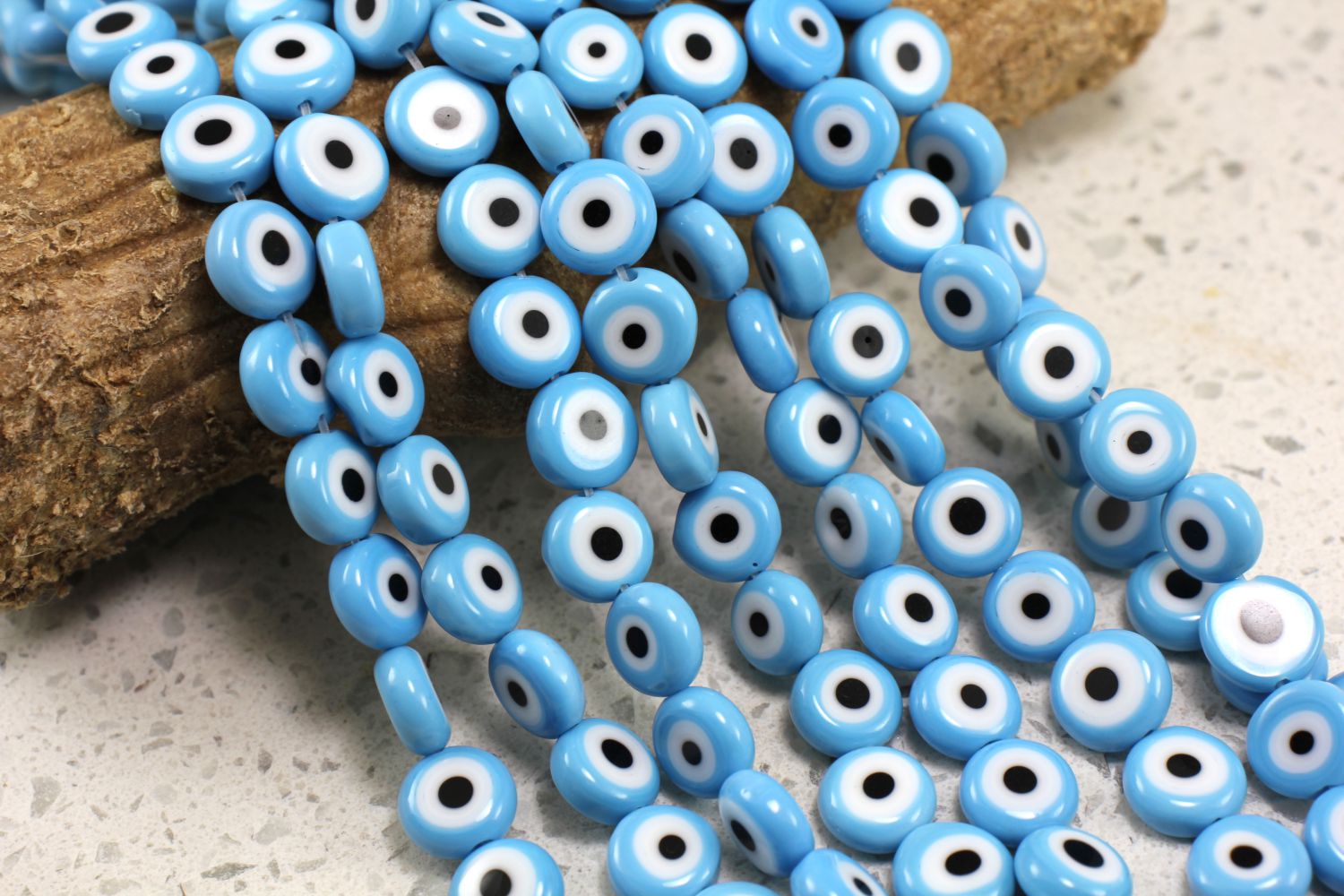 10mm Flat Round Turquoise Glass Evil Eye Beads