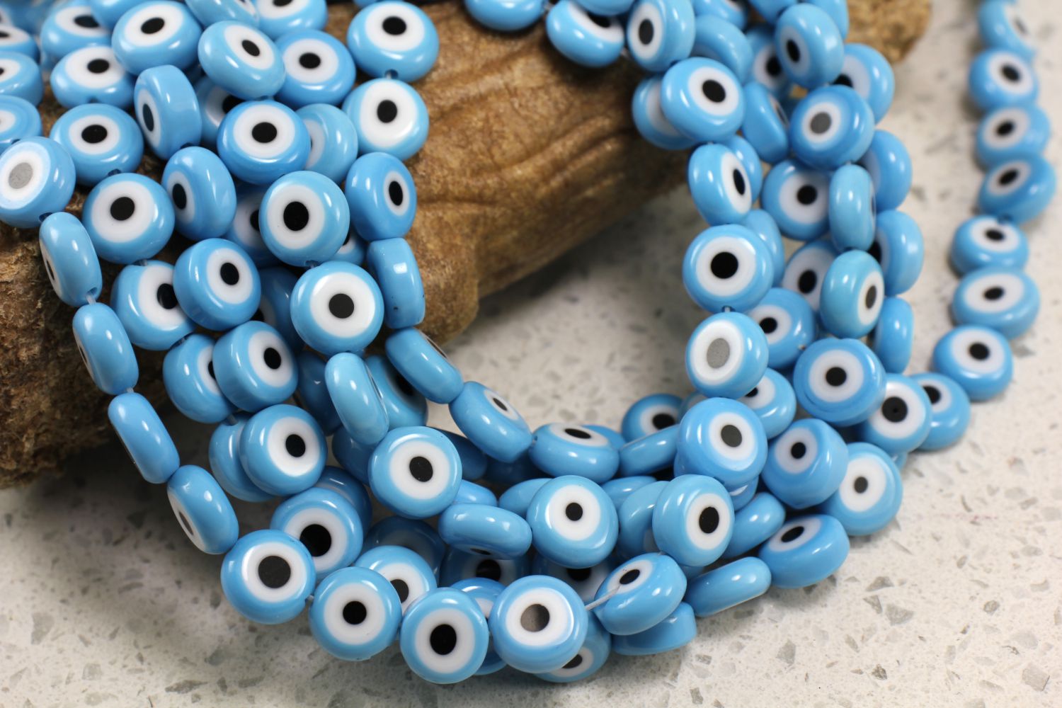 Dark Blue Transparent 10mm Round Resin Beads - Evil Eye Design (100pcs