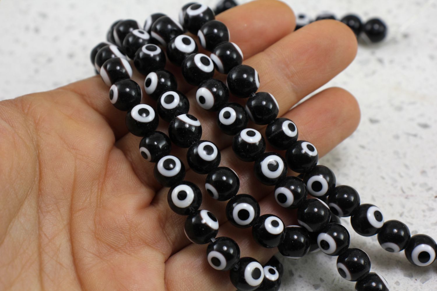 6mm Round Evil Eye Beads, Black (15 Strand)