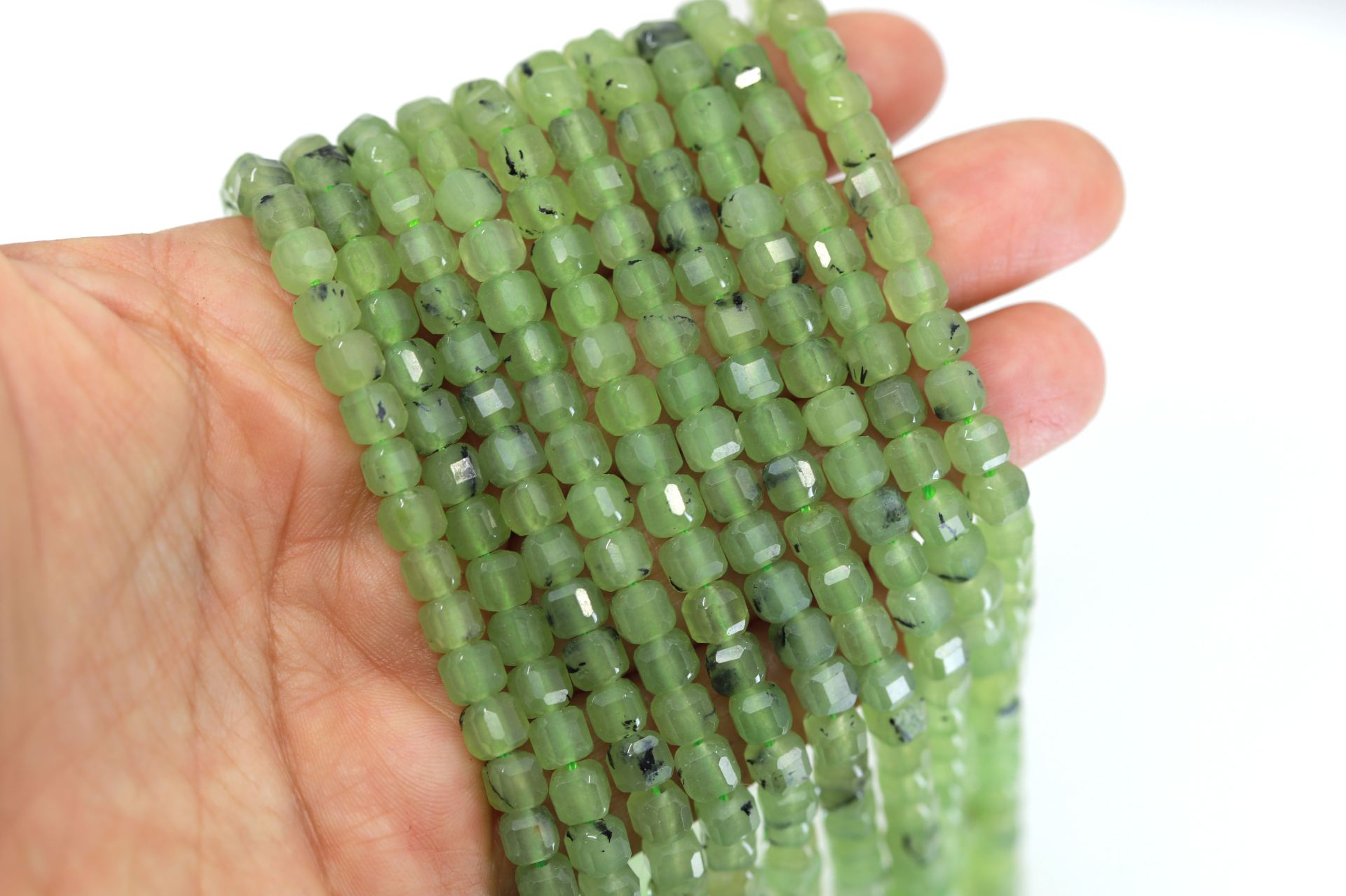 6x6mm-cube-faceted-green-prehnite-beads