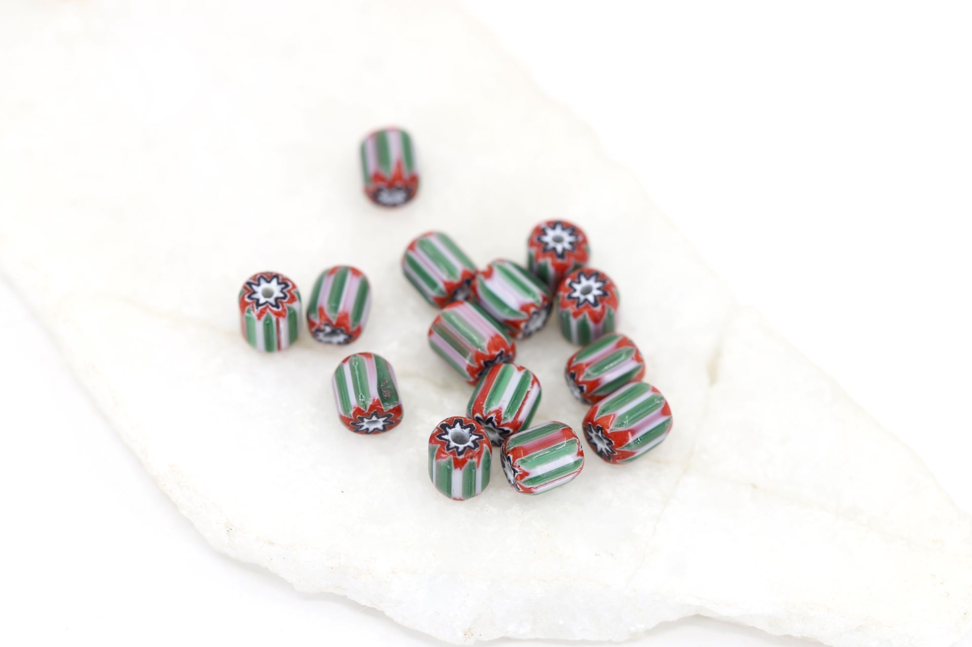 8mm-green-red-chevron-lampwork-beads