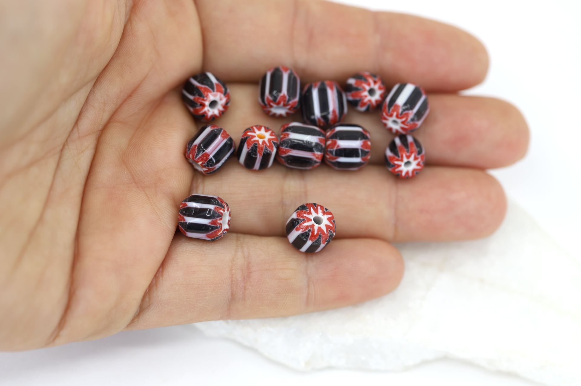 black-white-red-ethnic-glass-beads