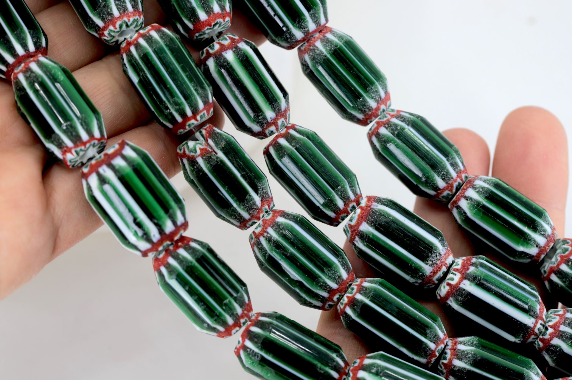 green-oval-chevron-glass-beads