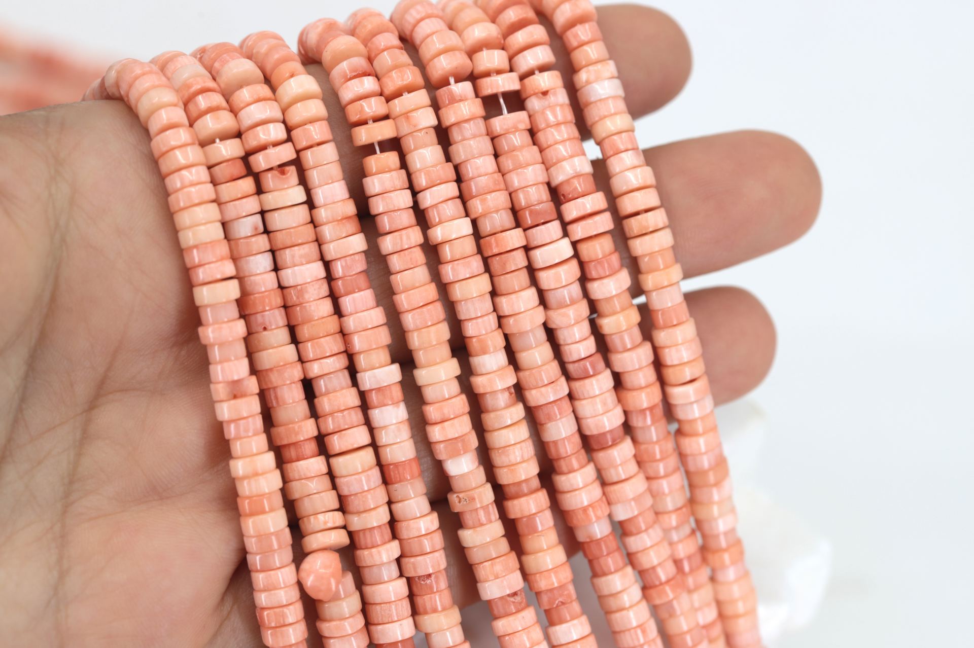 pink-rondelle-heishi-disc-coral-strand