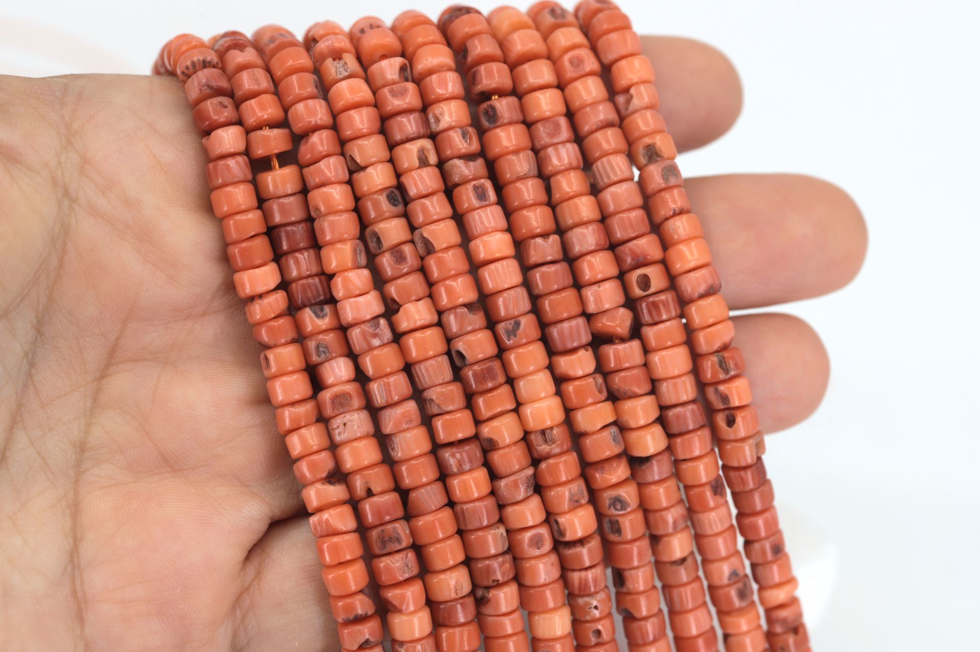 orange-heishi-disc-coral-beads-strand