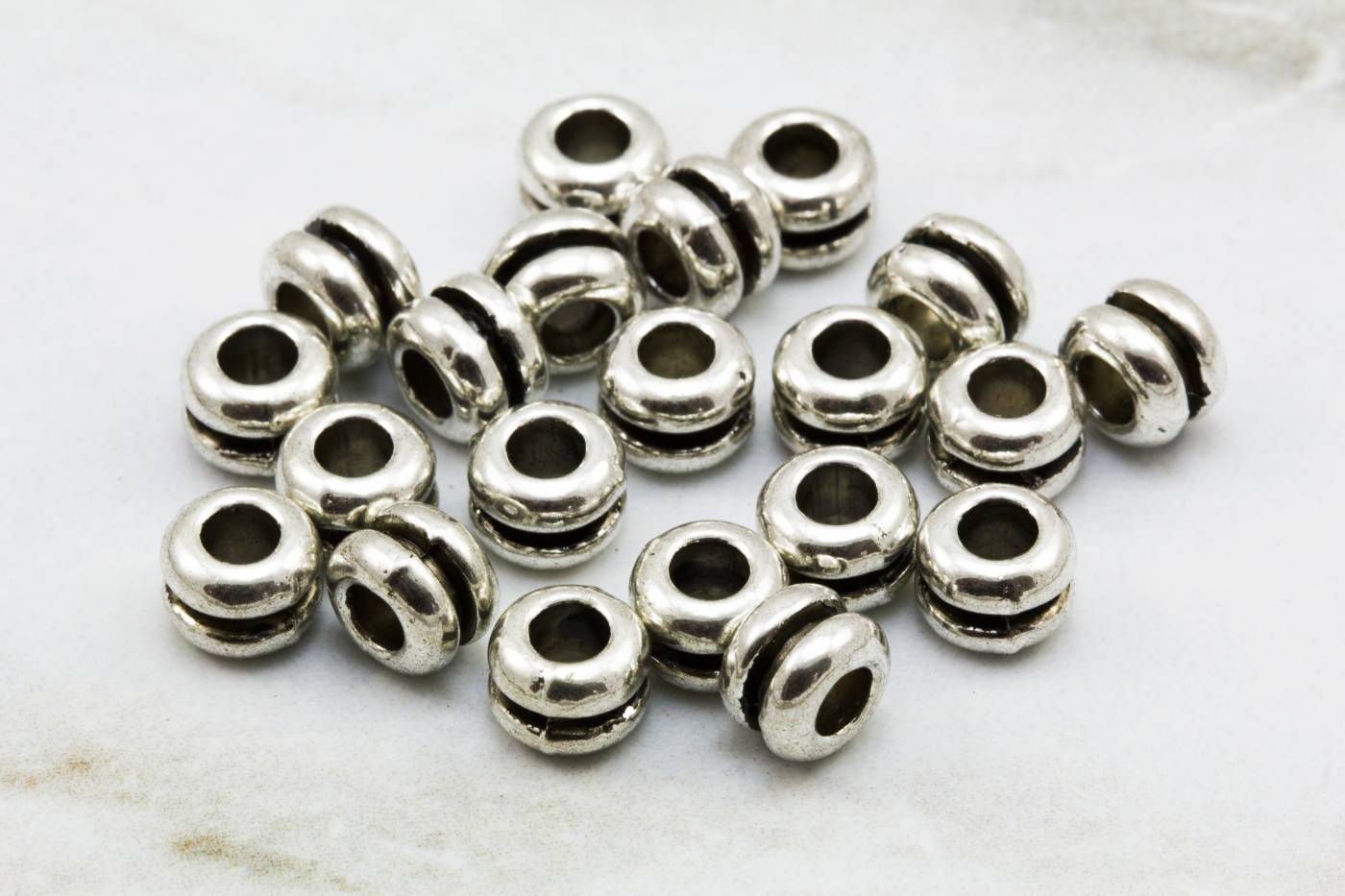 Silver Plated Brass 2x4mm Rondelle Spacer Beads with approximately 2mm  Large Hole - approx. 8 inch strand