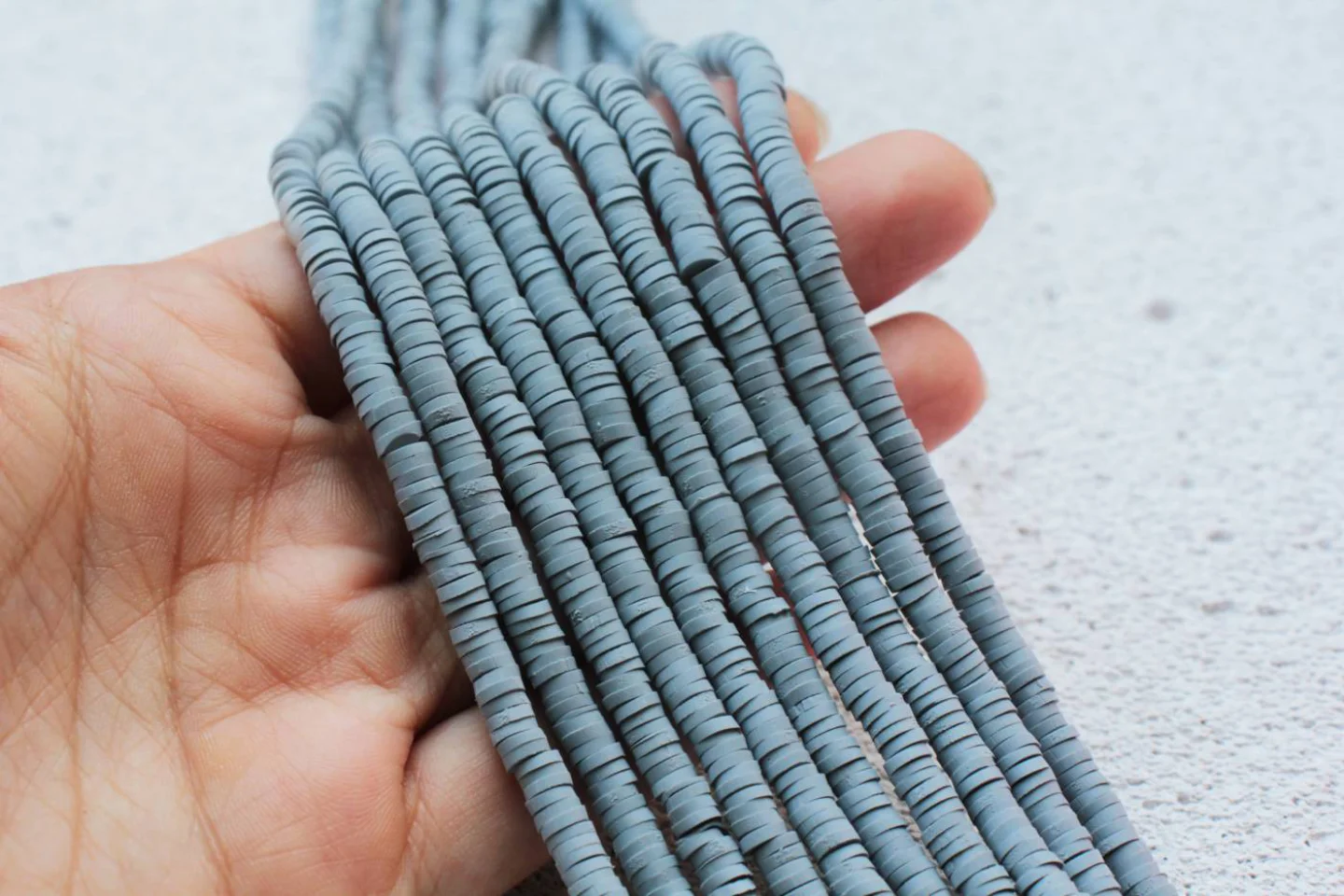 grey-heishi-fimo-disc-beads-surfer-beads.