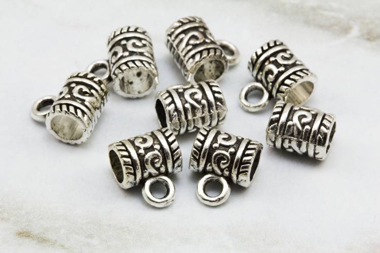 Silver Colour Bail Link Beads & Slider Charm Holders Findings for Making Jewelry